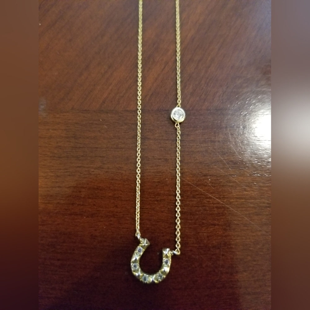 Anthropologie Tai Horseshoe Necklace Goldtone With CZ Stones - Picture 5 of 7